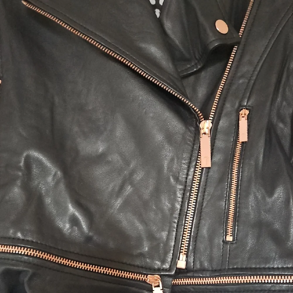 Ted Baker London Black Leather Jacket with Copper Accents - Picture 5 of 6